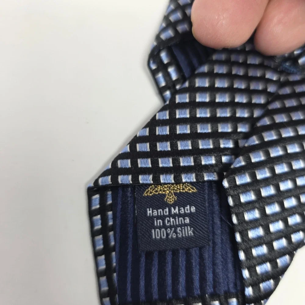 Eagle Necktie Mens Blue Black Mini Box Micro Geometric Silk Classic NEW